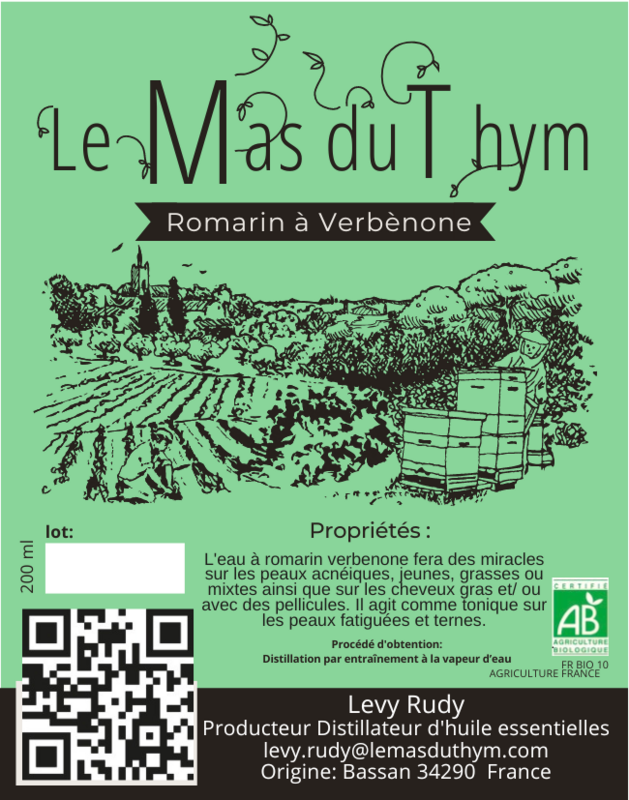 Eau florale de Romarin Verbenone avec spray 200ml Bio  (FRANCE)