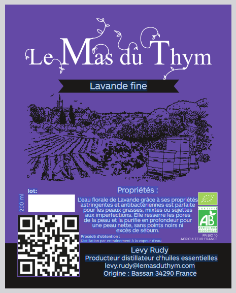 Eau Florale de lavande fine Bio 200ml avec spray (FRANCE)