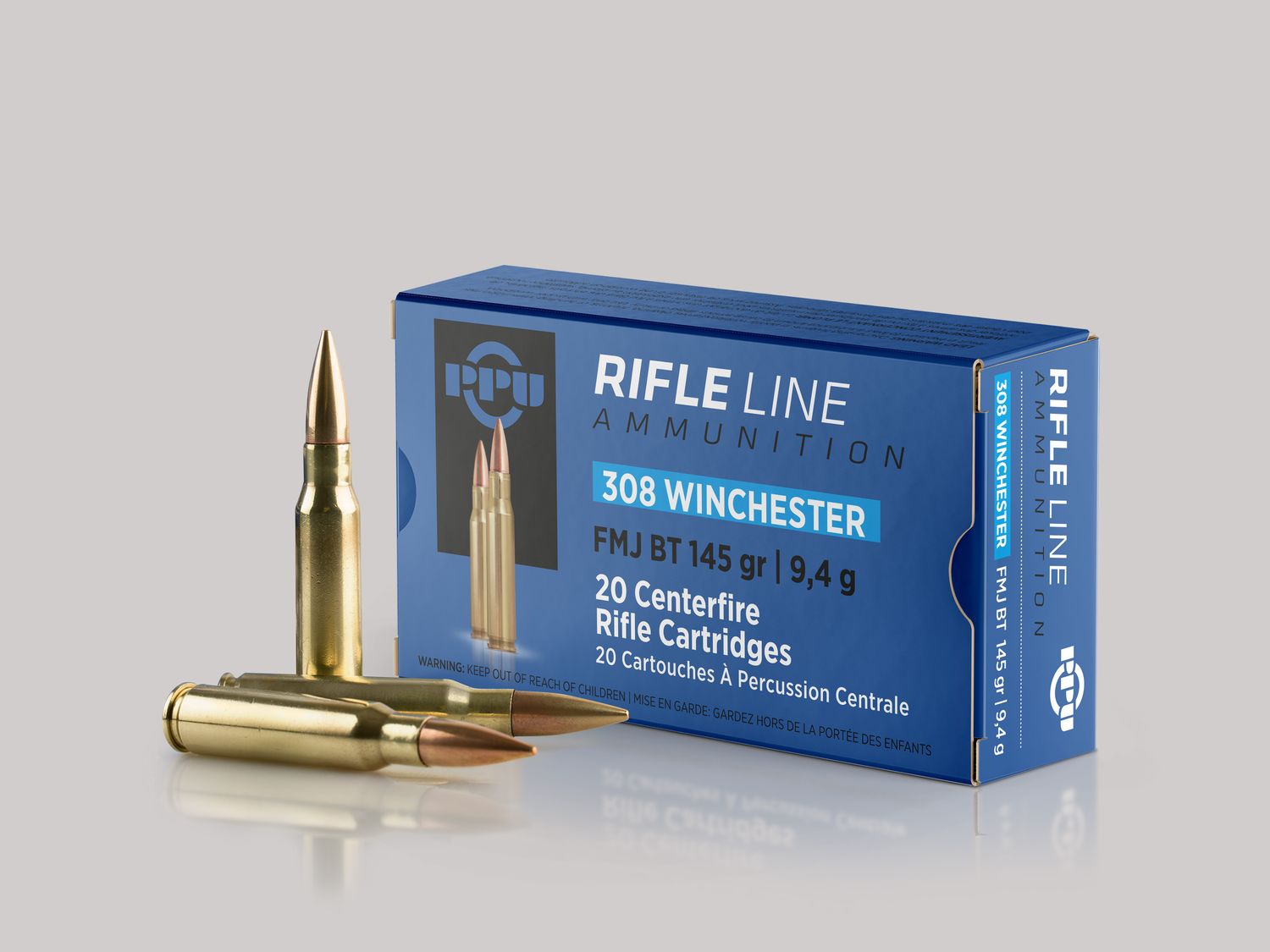 308 Win 145gr FMJ BT PPU Rifle Ammuntion Per 20