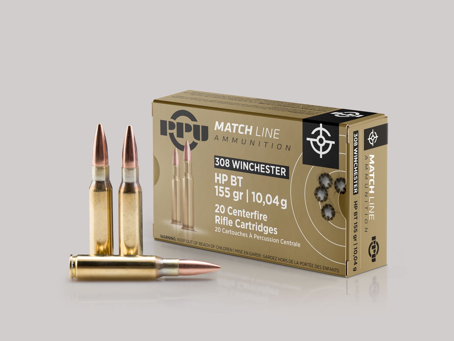 308 Win 155GR HP BT Match PPU Rifle Ammunition Per 20