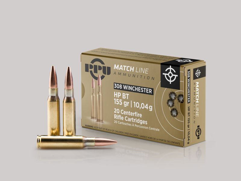 308 Win 155GR HP BT Match PPU Rifle Ammunition Per 20