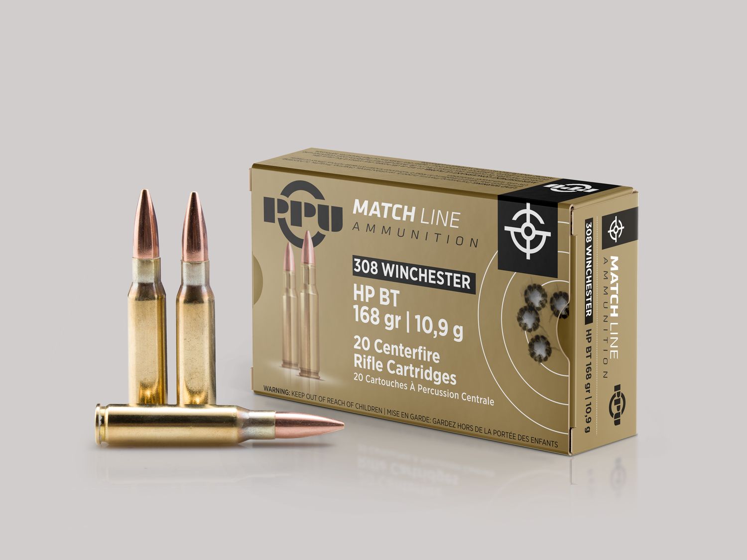 308 Win 168GR HP BT Match PPU Rifle Ammunition Per 20