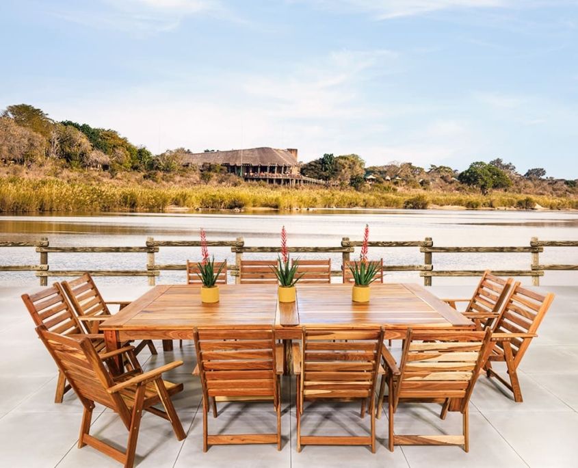 Solid Wood Patio 12 seater Table with Platinum Chairs