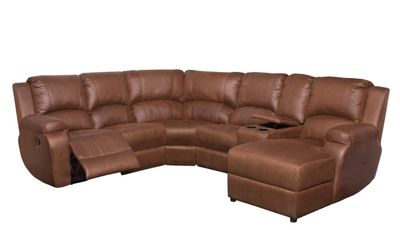 Lyla in Full Genuine Leather 6pce Corner with 1 Recliner + Console + Chaise