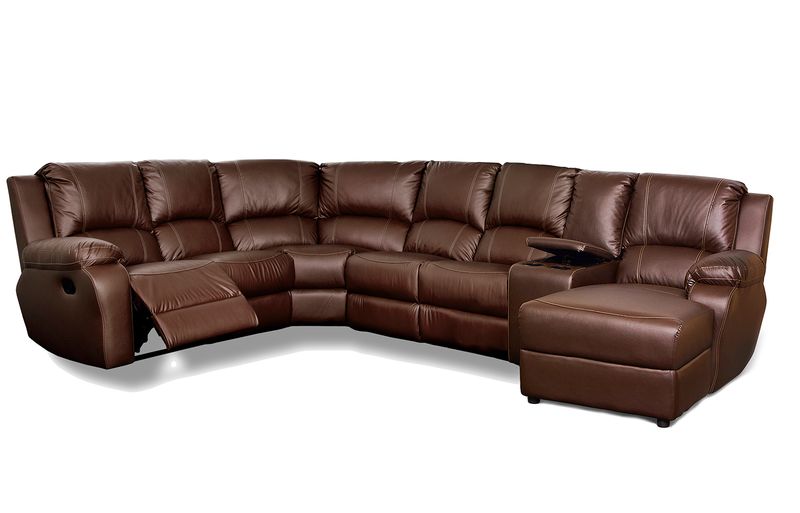Lyla in Full Genuine Leather 7pce Corner with 1 Recliner + Console + Chaise