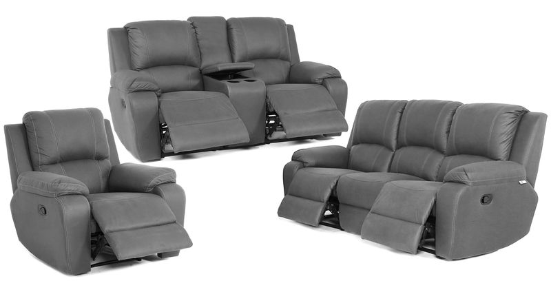 Lyla in Full Genuine Leather 3-2-1 with 5 Recliners + Console