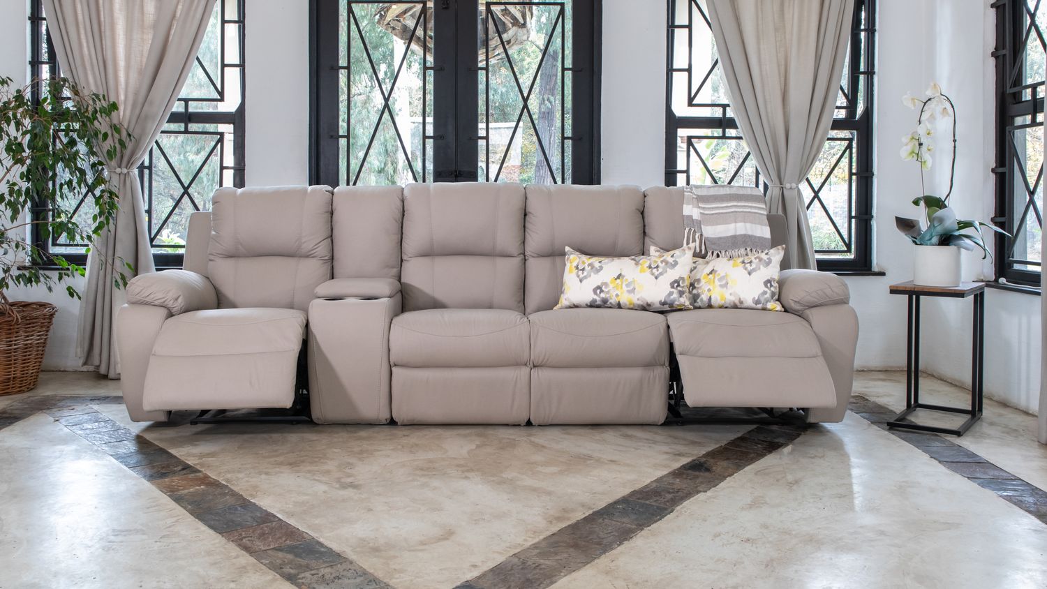 Lyla in Full Genuine Leather  5pce with 2 Recliners + Console