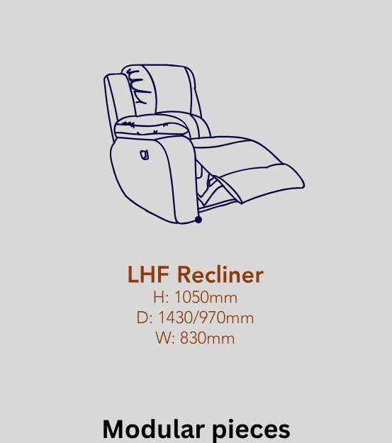 Lefthand Facing Recliner Chair Module in Full Genuine Leather
