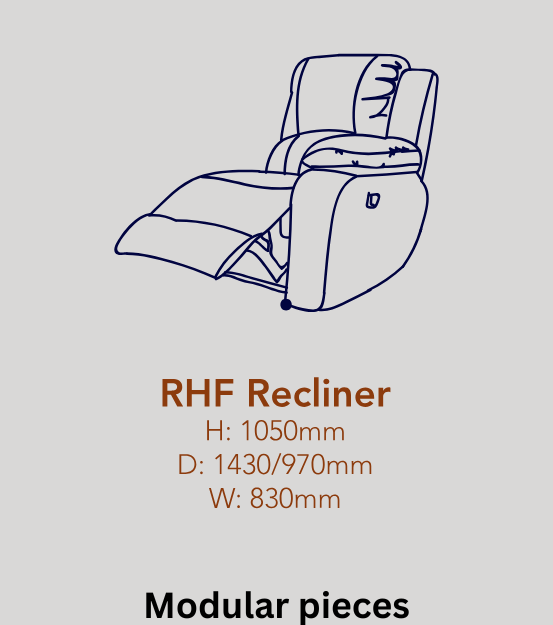 Righthand Facing Recliner Chair Module in Full Genuine Leather