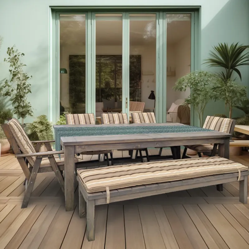 Solid Wood Patio 8 seater Table with Platinum Chairs