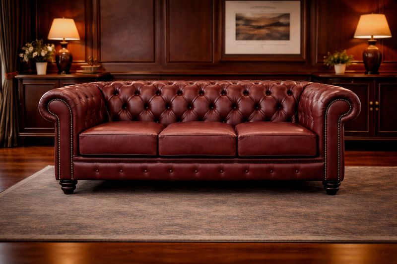 Classic Chesterfield 3 seater Couch in Fullgrain Leather