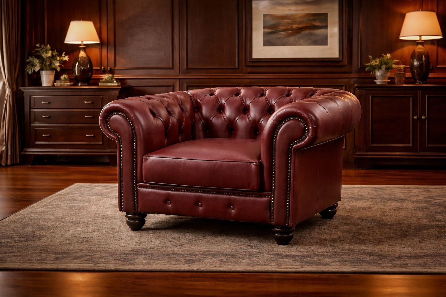 Classic Chesterfield 1 seater Couch in Fullgrain Leather