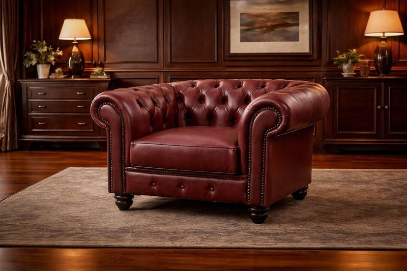 Classic Chesterfield 1 seater Couch in Fullgrain Leather