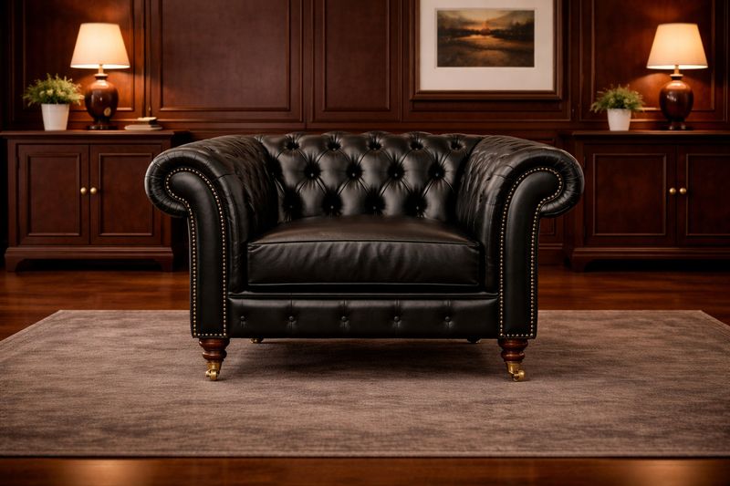 London Chesterfield 1 seater Couch in Full Leather