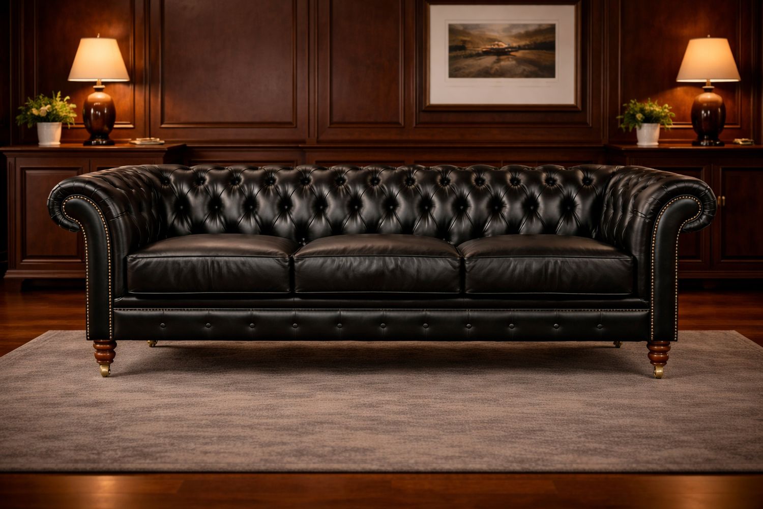 London Chesterfield 3 seater Couch in Full Leather