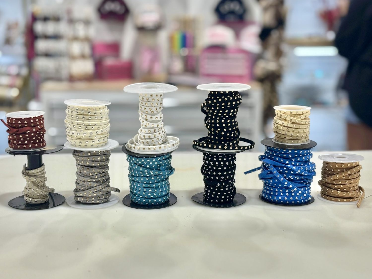 Leather ribbon studded