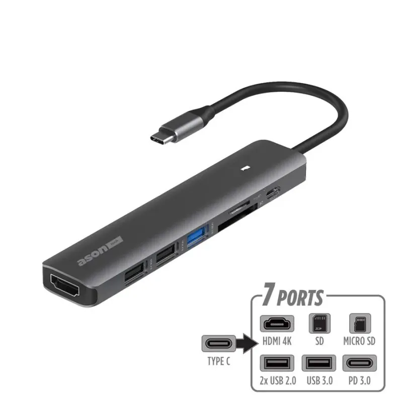 Concentrateur multiport USB-C à 3 X USB/HDMI 4K/PD/SD/Micro SD