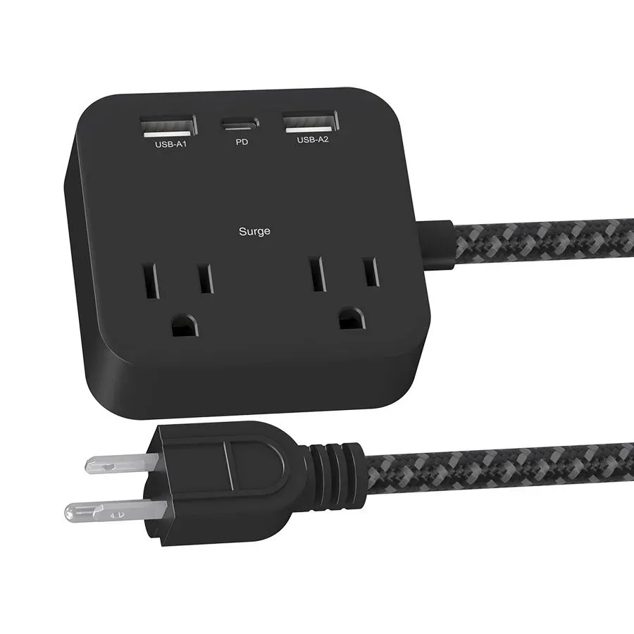 Barre de surtension de 1.4m à 2 prises, 2 USB et 1 USB-C