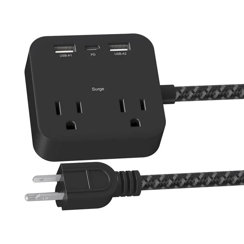 Barre de surtension de 1.4m à 2 prises, 2 USB et 1 USB-C