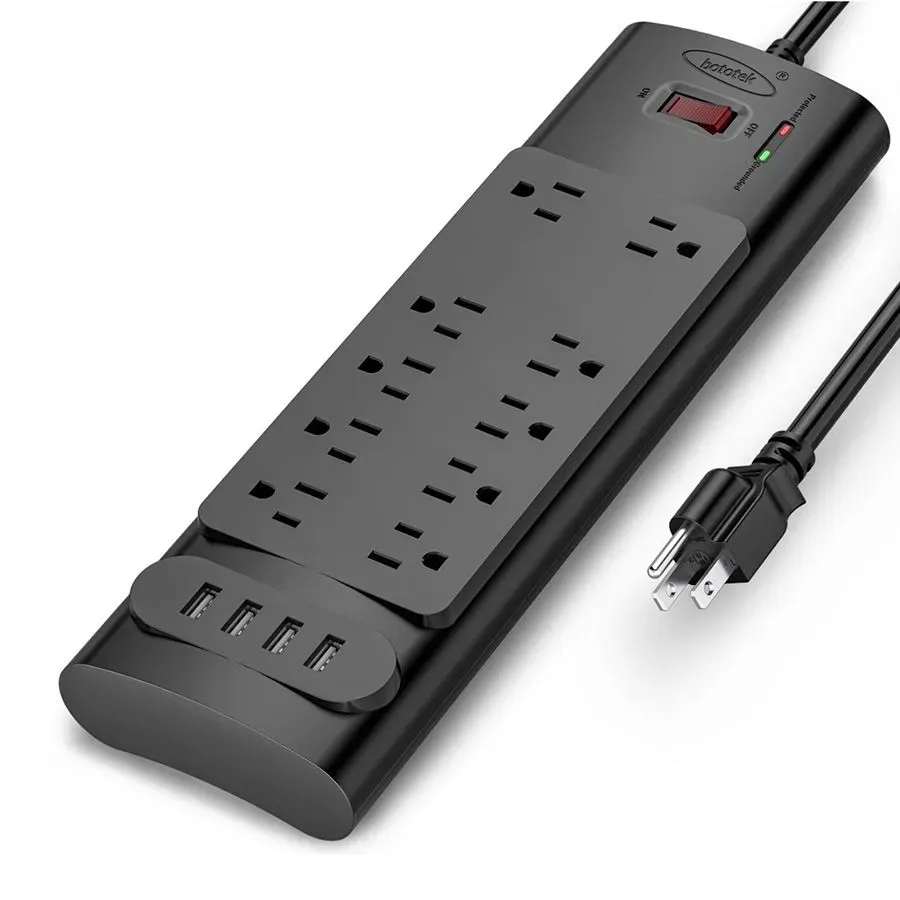 Barre de surtension à 10 prises et 4 ports USB - Noir - 1.8 m