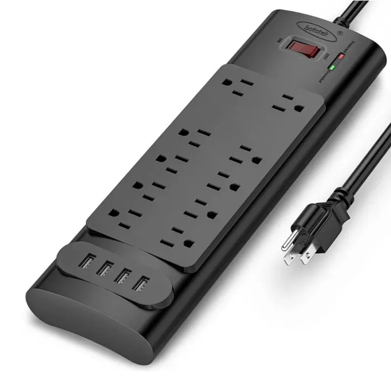 Barre de surtension à 10 prises et 4 ports USB - Noir - 1.8 m