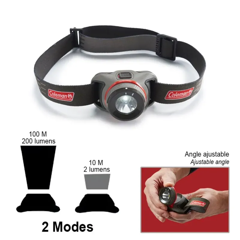 Lampe frontale DEL - 2 modes - IPX4 - 200 lumens