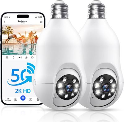 Lot de 2 caméras de sécurité à ampoule, 5G et 2,4 GHz
