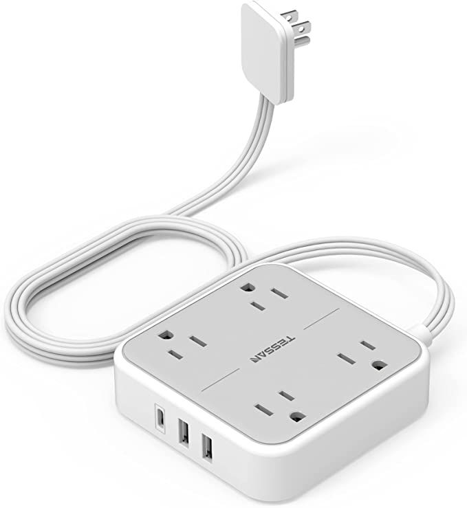 Barre d&#39;alimentation plate avec USB C, rallonge ultra fine pour intérieur