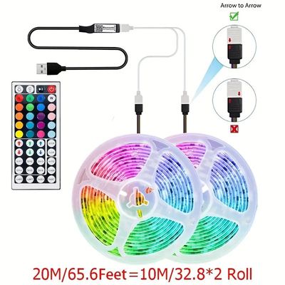 Bandes lumineuses LED, 32.8ft / 10m, RGB 2835 DC5V, contrôleur