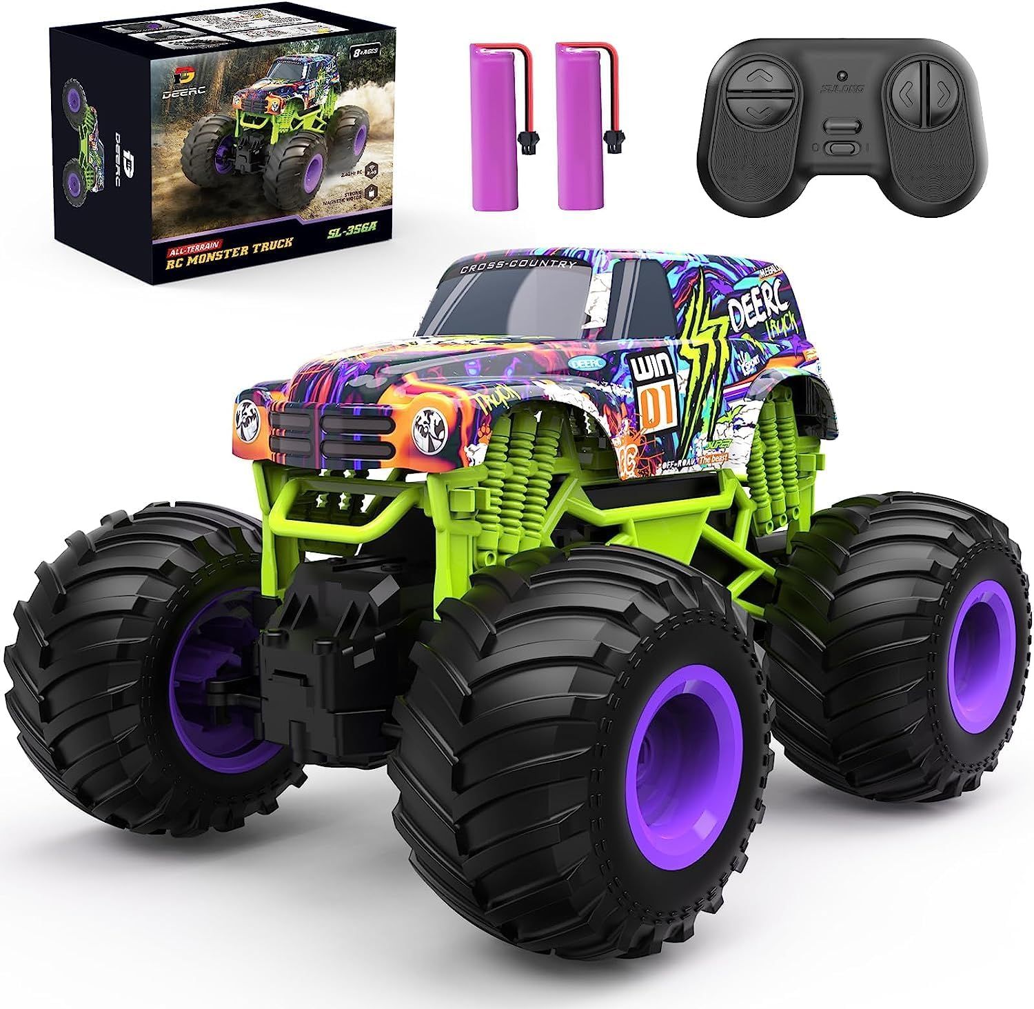 DEERC Jouet Monster Truck télécommandé tout terrain, camion RC