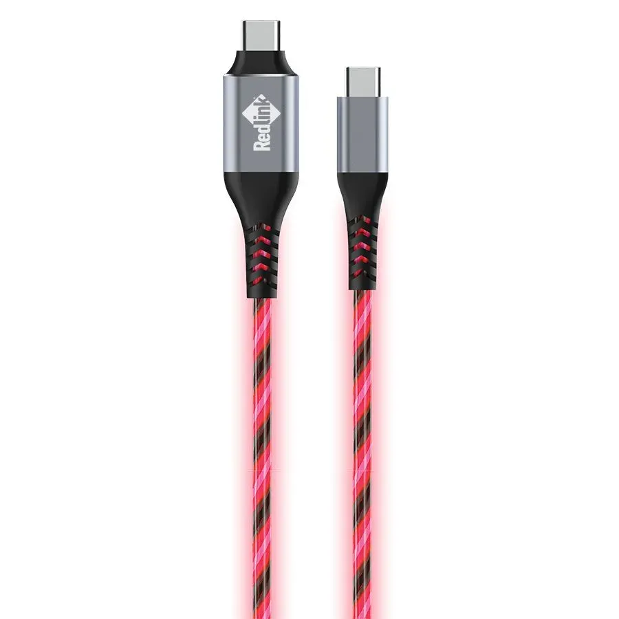 Câble lumineux USB-C mâle à mâle - Rouge - 1.8m
