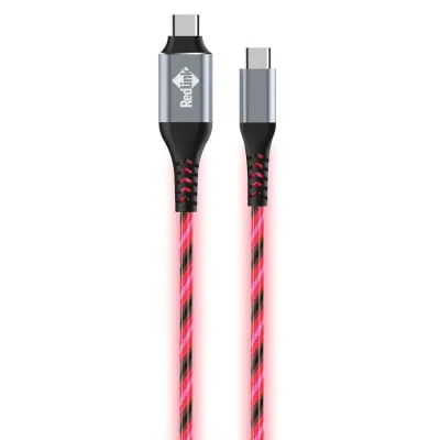 Câble lumineux USB-C mâle à mâle - Rouge - 1.8m