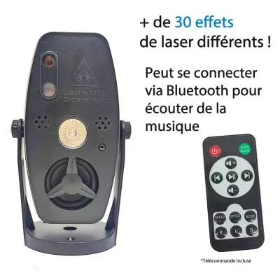 Mini projecteur effets laser avec haut-parleur et télécommande - USB