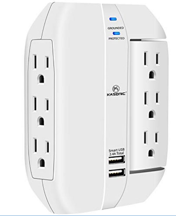 Kasonic Rallonge de prise de courant, 6 prises de terre