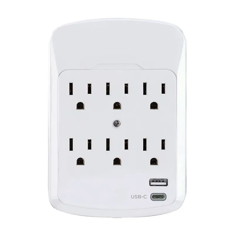 Adaptateur mural à 6 prises et 2 ports USB A/C