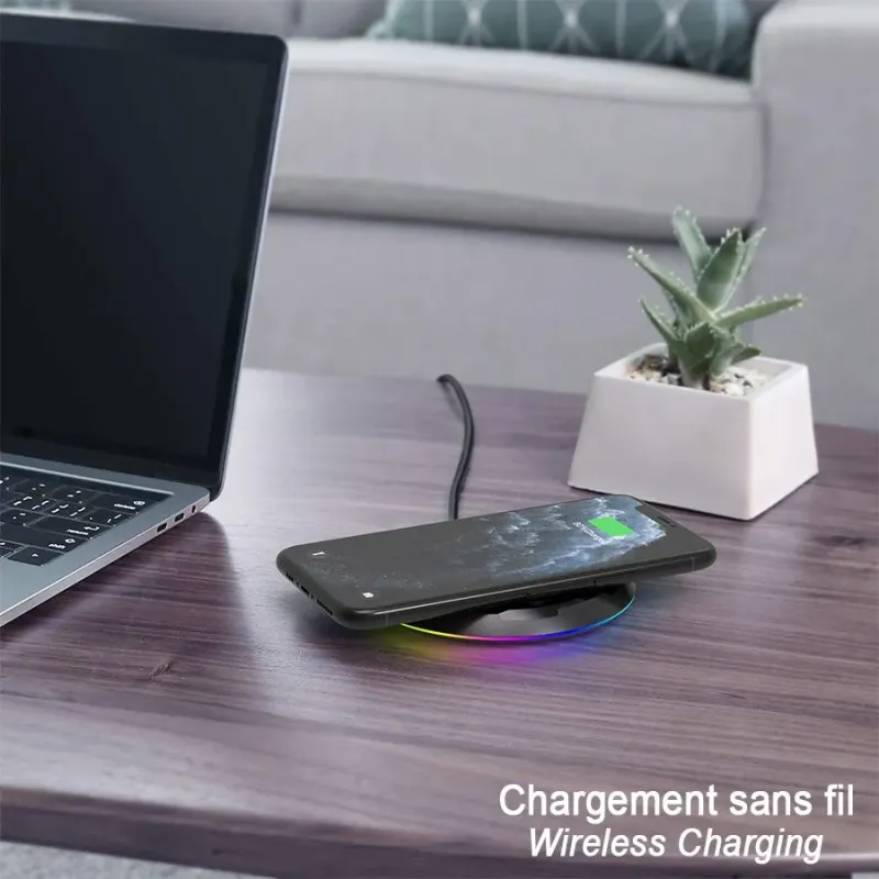 Chargeur sans fil Qi rétroéclairé RVB - 10 W