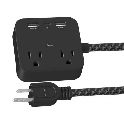 Barre de surtension de 1.4m à 2 prises, 2 USB et 1 USB-C