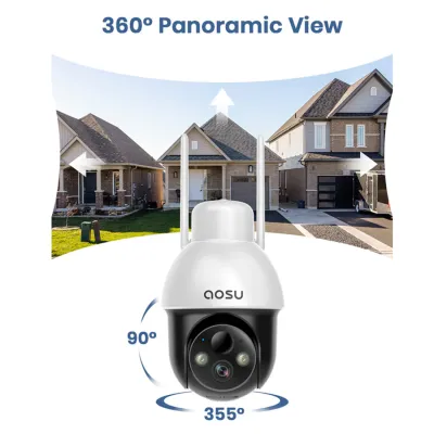 Caméra extérieure sans fil AOSU C9L 4MP / Avec panneau solaire, lumière et alarme sonore / Couverture à 360 degrés / Suivi automatique des personnes et audio bidirectionnel / Compatible avec Alexa