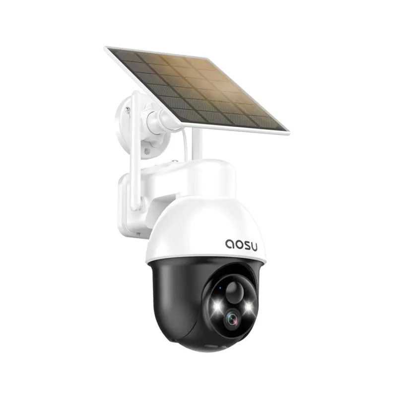 Caméra extérieure sans fil AOSU C9L 4MP / Avec panneau solaire, lumière et alarme sonore / Couverture à 360 degrés / Suivi automatique des personnes et audio bidirectionnel / Compatible avec Alexa
