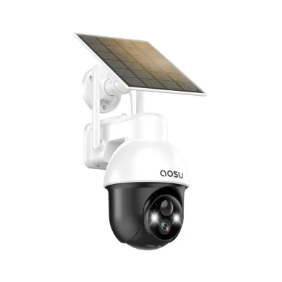 Caméra extérieure sans fil AOSU C9L 4MP / Avec panneau solaire, lumière et alarme sonore / Couverture à 360 degrés / Suivi automatique des personnes et audio bidirectionnel / Compatible avec Alexa