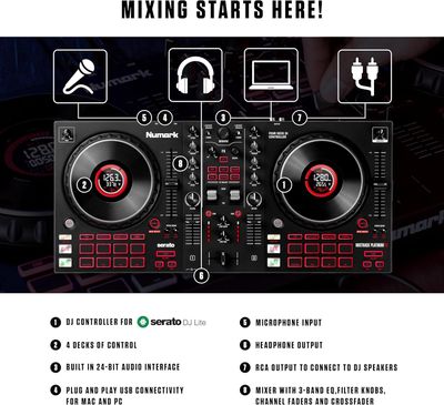 Numark Mixtrack Platinum FX – Contrôleur DJ pour Serato DJ avec contrôle 4 platine