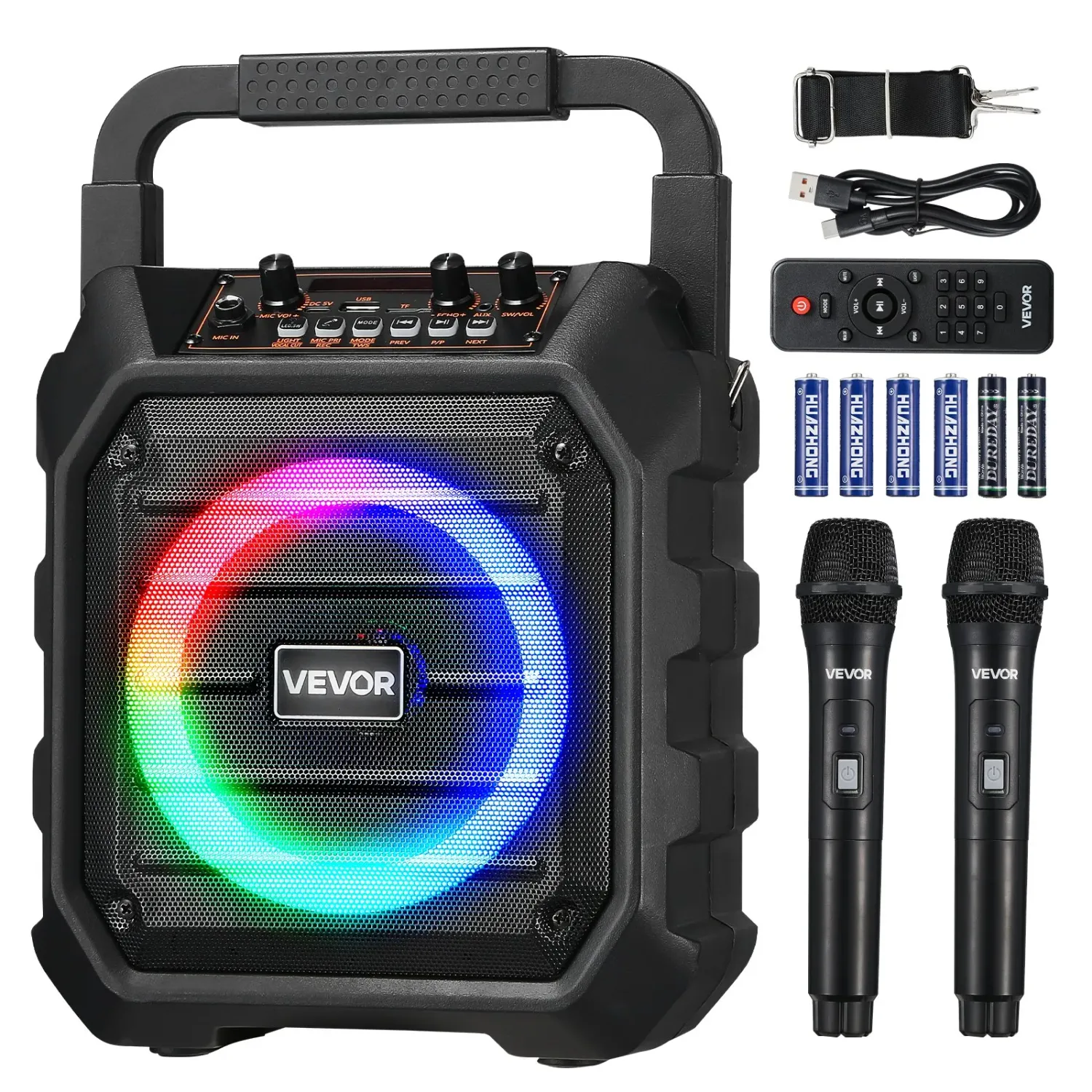 Machine de karaoké pour adultes, 20 W, enceinte Bluetooth portable de 6,5 pouces avec 2 microphones sans fil, lumière LED,