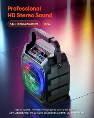 Machine de karaoké pour adultes, 20 W, enceinte Bluetooth portable de 6,5 pouces avec 2 microphones sans fil, lumière LED,