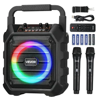 Machine de karaoké pour adultes, 20 W, enceinte Bluetooth portable de 6,5 pouces avec 2 microphones sans fil, lumière LED,