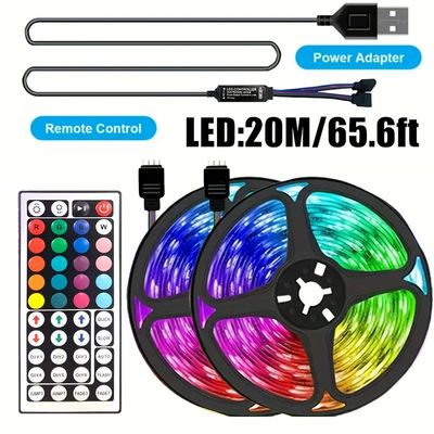Bandes LED intelligentes à contrôle sans fil avec télécommande infrarouge, éclairage RGB décoratif pour salon et ambiance lumineuse flexible 65,6 Pieds/20 Mètres