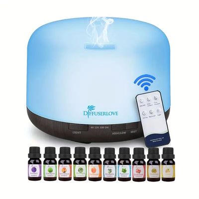 Diffuseur Diffuserlove de 500ml avec Lumière LED 7 Couleurs, Télécommande et 10 Huiles Essentielles pour Maison Bureau Chambre