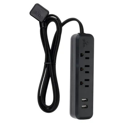Barre de surtension GLOBE avec 3 prises et 2 prises USB - 900J - 15A - Noir - 1,8 m