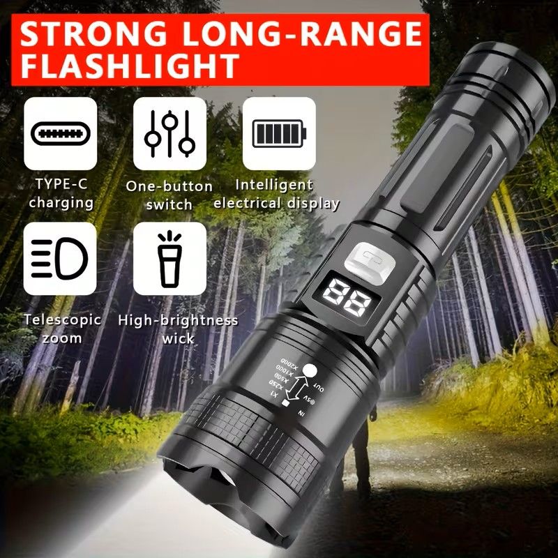 lampes torches LED rechargeables haute puissance avec projecteur zoomable, super lumineuses, longue portée