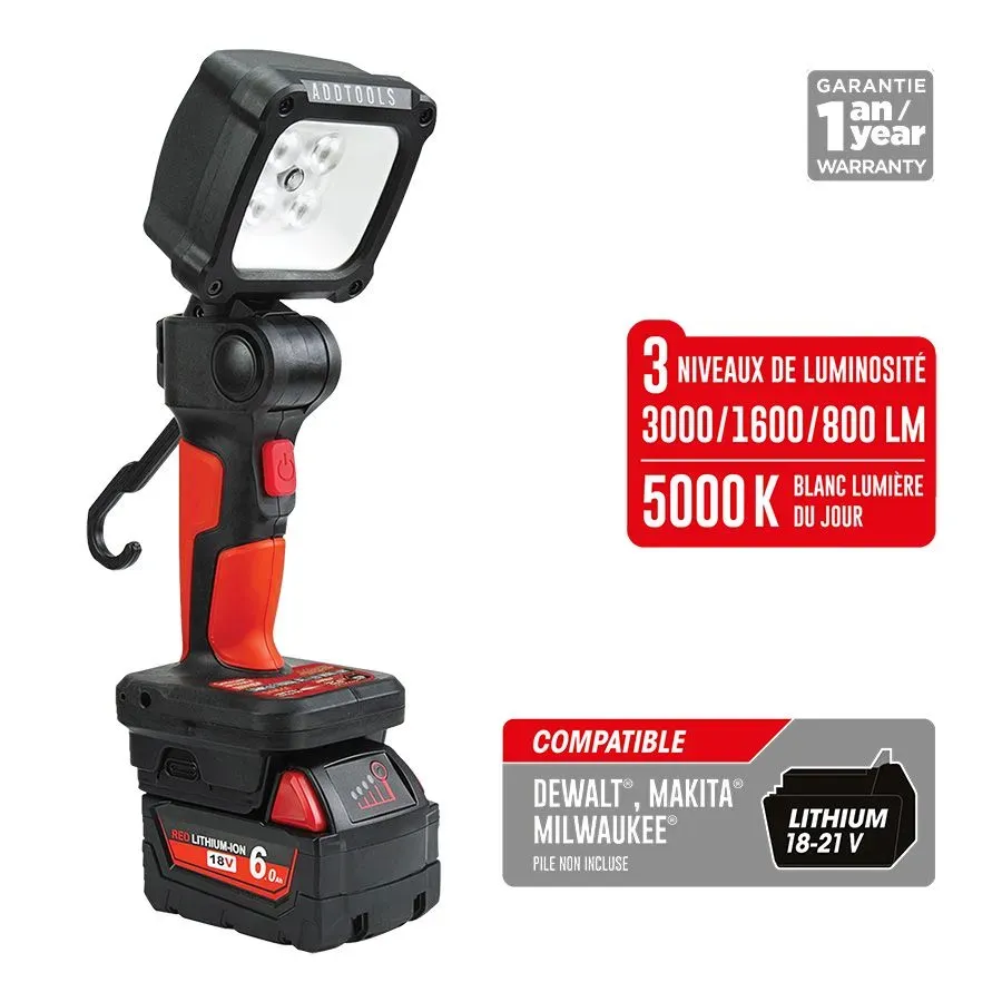 Lampe de travail DEL portative à batterie 18-21 V ADDTOOLS