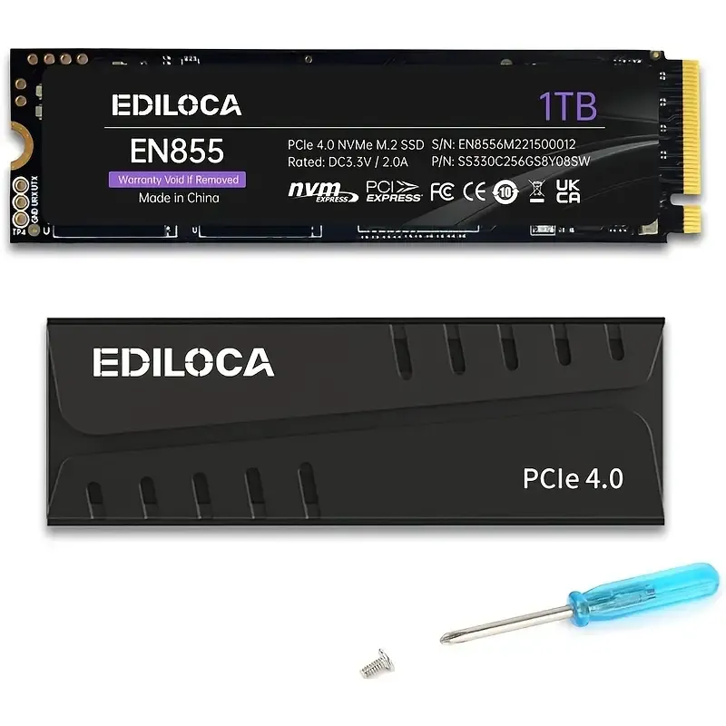 EDILOCA EN855 SSD de jeu interne avec dissipateur thermique PCIe Gen4, jusqu'à 7400 Mo/s, NVMe M.2 2280,